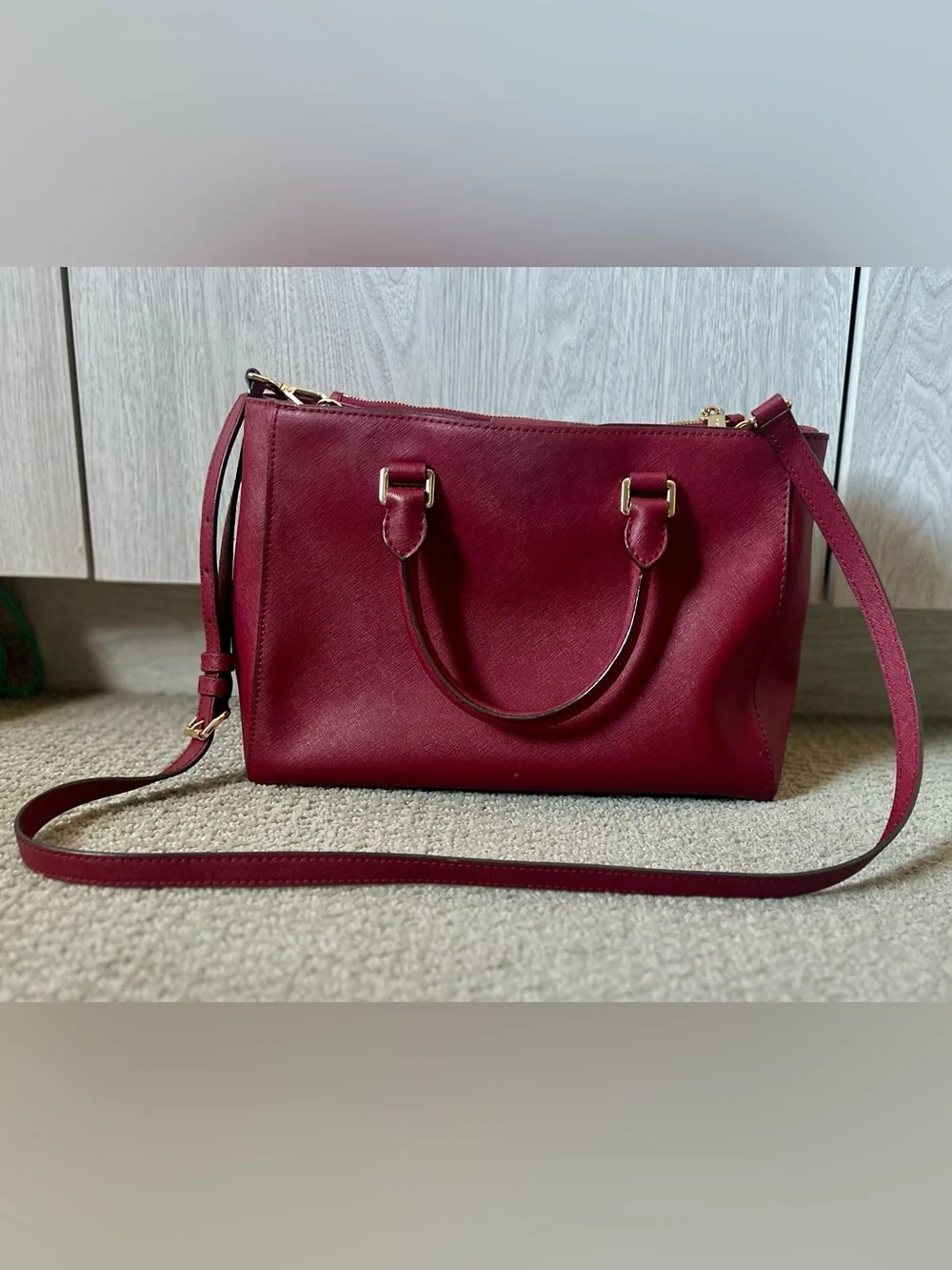 Michael Kors Kellen Medium Saffiano Leather Satchel - Burgundy Merlot